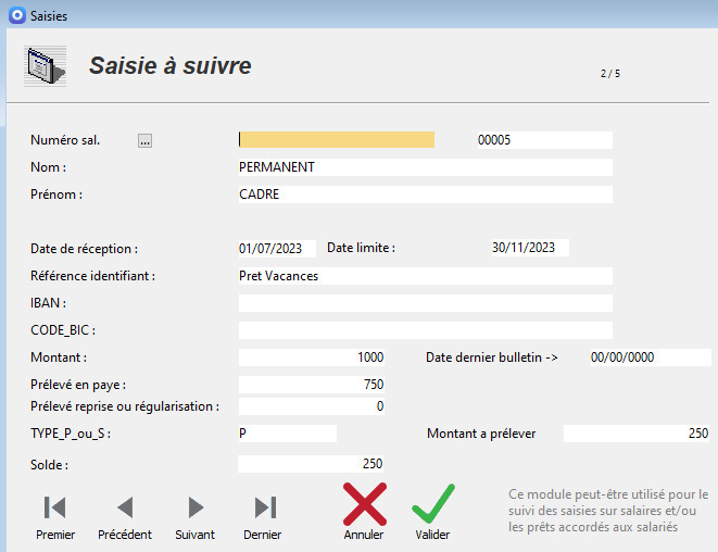 Procédure d'intégration d'un Prêt salarié dans INTERPAYE