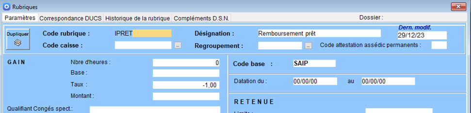 Procédure d'intégration d'un Prêt salarié dans INTERPAYE Procédure d'intégration d'un Prêt salarié dans INTERPAYE