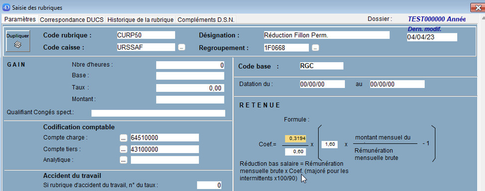 2025 -> Paramétrage Réduction générale de cotisations 2025 -> Paramétrage Réduction générale de cotisations