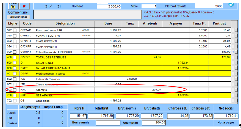 Procédure d'intégration d'un Acompte dans INTERPAYE Procédure d'intégration d'un Acompte dans INTERPAYE